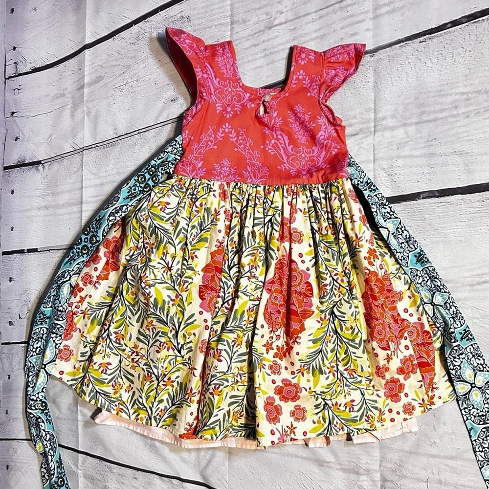 Hopscotch Designs Girls Dress Size M | Multicolor Floral Ruffle Sleeve - Picture 4 of 10